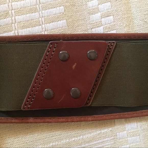 Woven leather earth tone stretch belt w/ snaps M - Picture 4 of 8